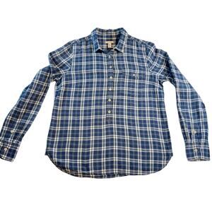 J. Crew Flannel Button Shirt Woman M Blue White Check Secure Pocket Snuggle Cozy
